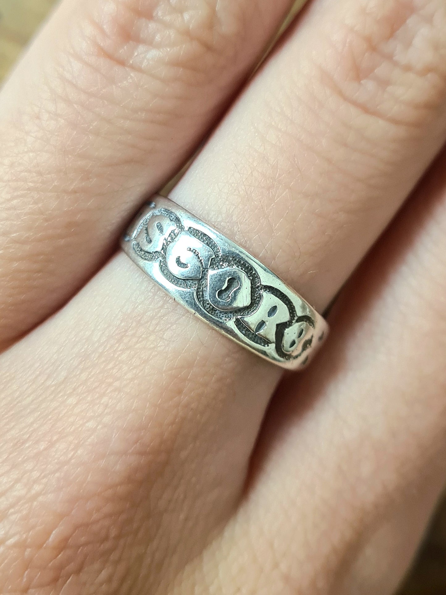 Vintage Writing Hallmarked Sterling Silver Ring