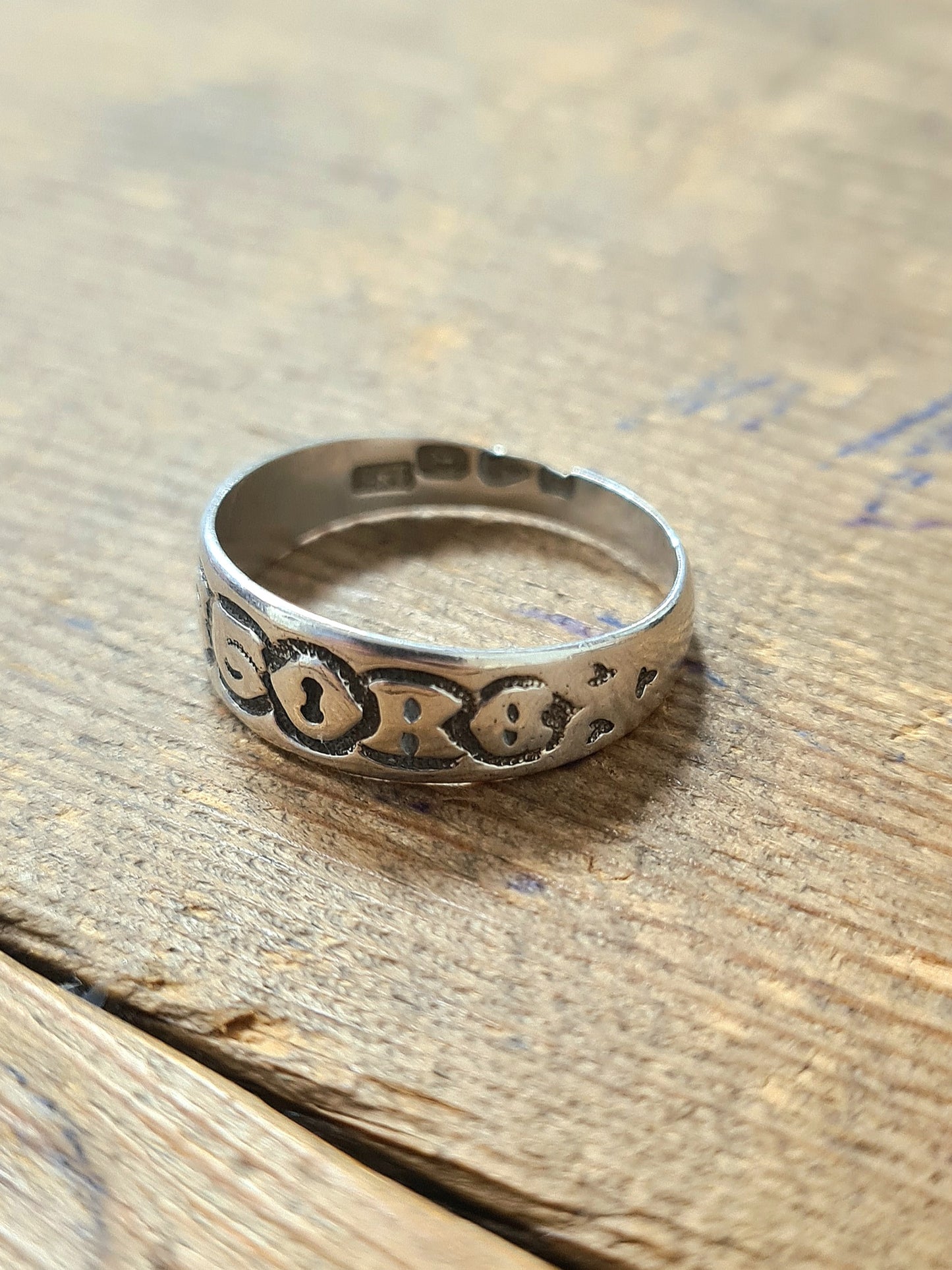 Vintage Writing Hallmarked Sterling Silver Ring