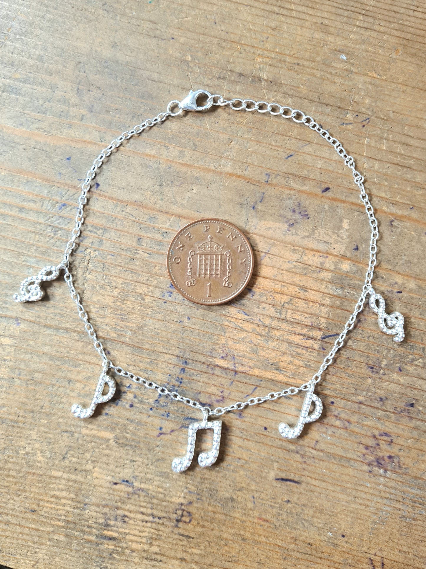 Modern Music Charms 925 Silver Anklet Bracelet