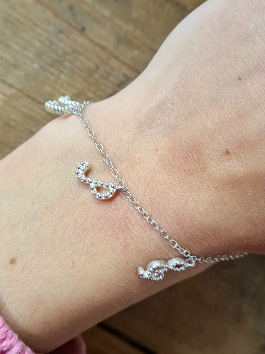 Modern Music Charms 925 Silver Anklet Bracelet