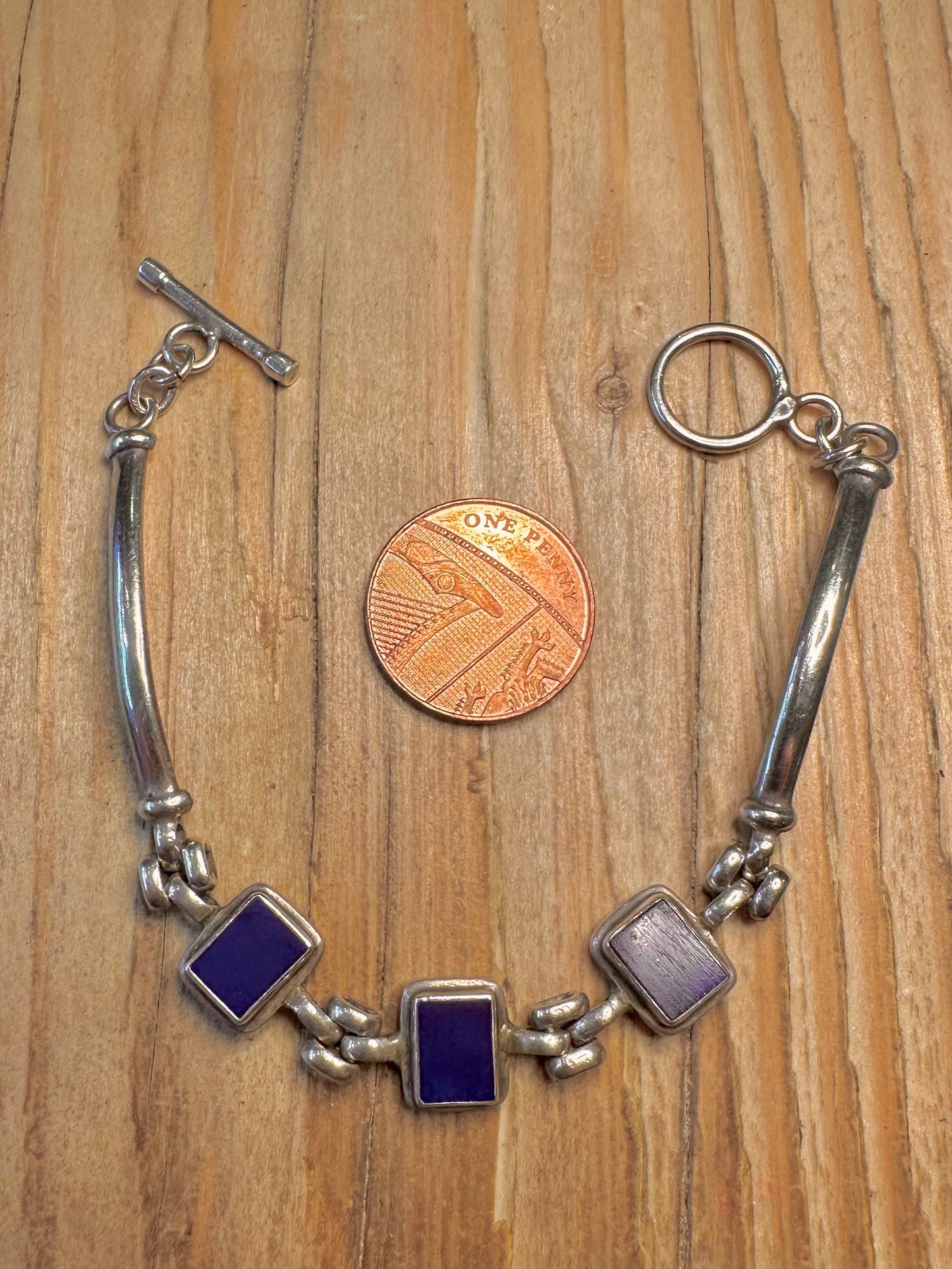 Vintage Lapis Art Deco Style 925 Sterling Silver 6.8 inch Bracelet