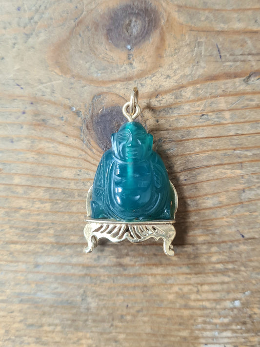 Vintage Jade Buddha 9ct Gold Hallmarked 1983 Pendant