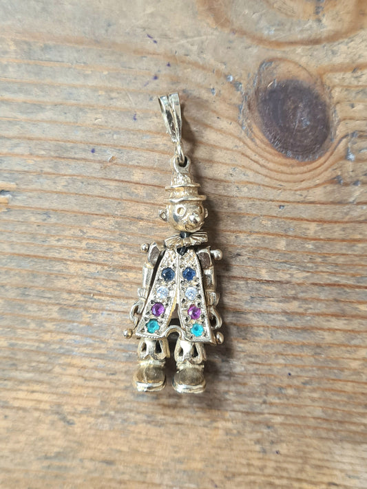 Vintage Articulated Clown Multicoloured Gemstone’s 9ct Gold Hallmarked 1997 Pendant