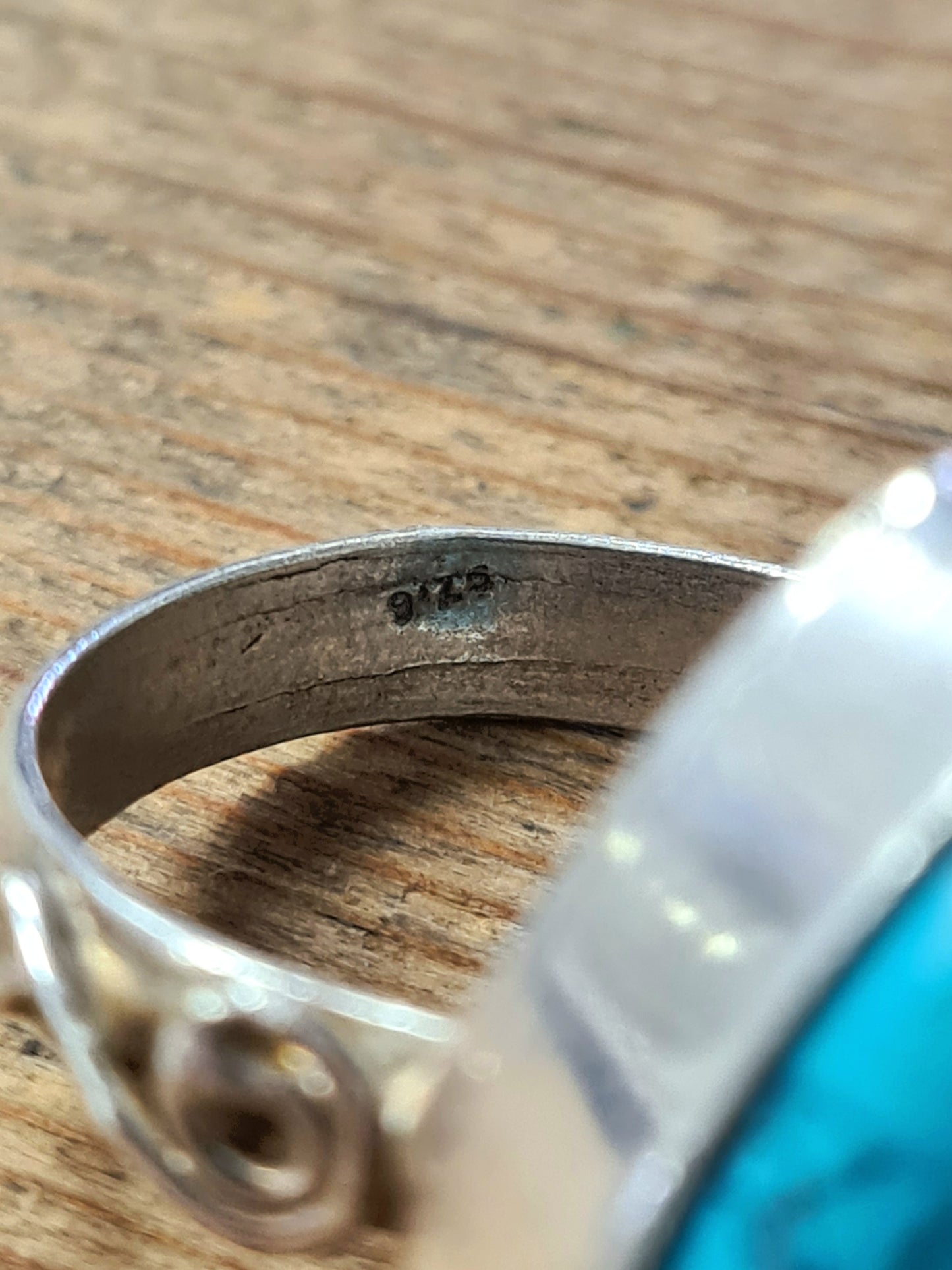 Vintage Turquoise Drop 925 Silver Ring