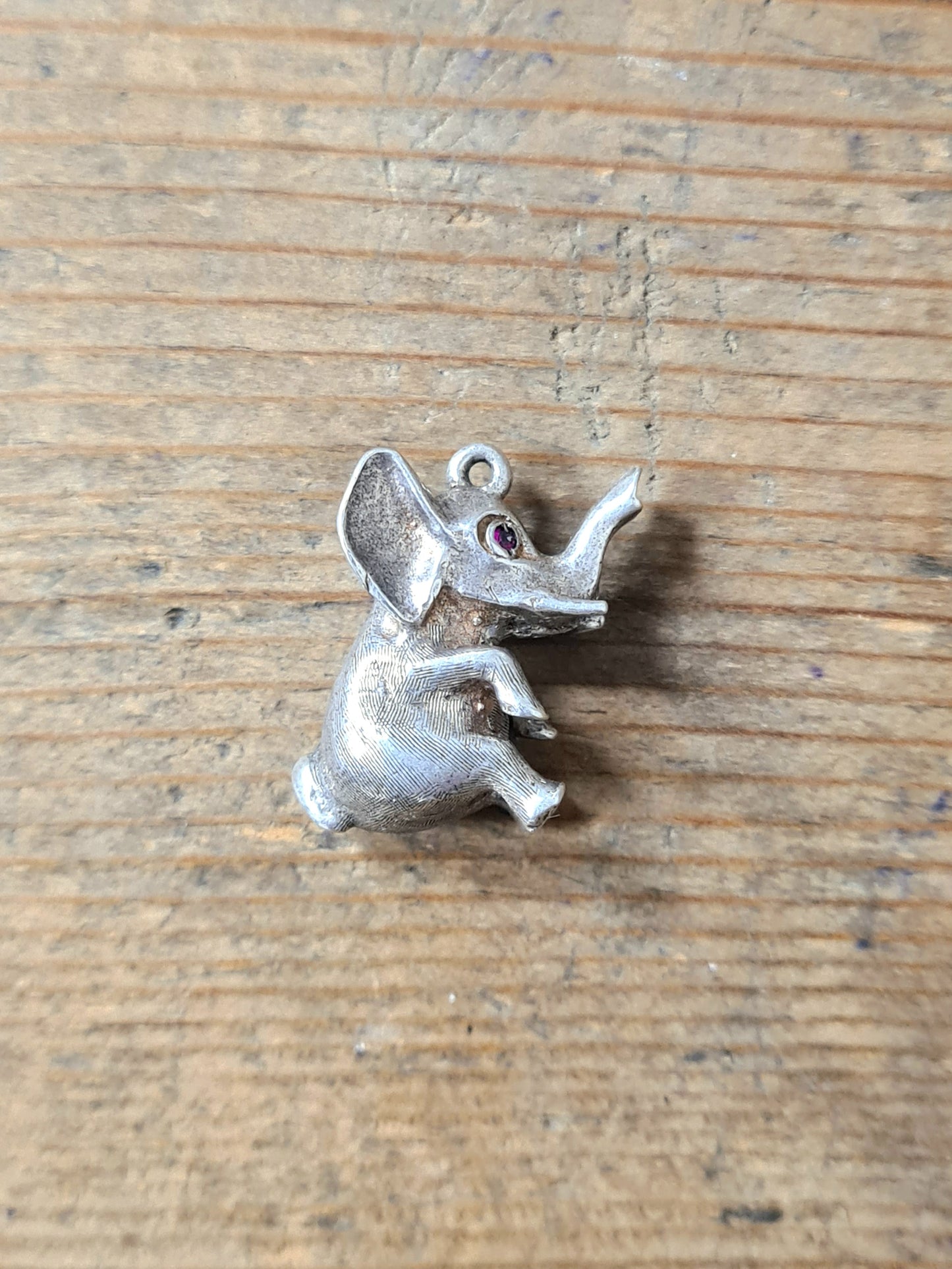 Vintage Red Stones Elephant Silver Pendant