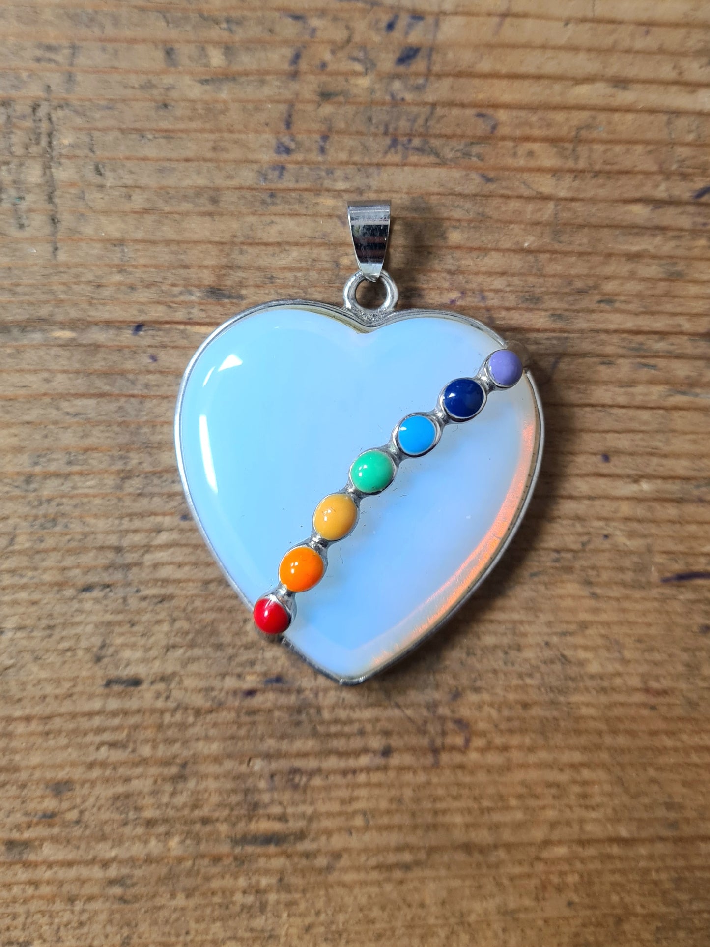 Vintage Opalite and Colourful Resin Silver Pendant
