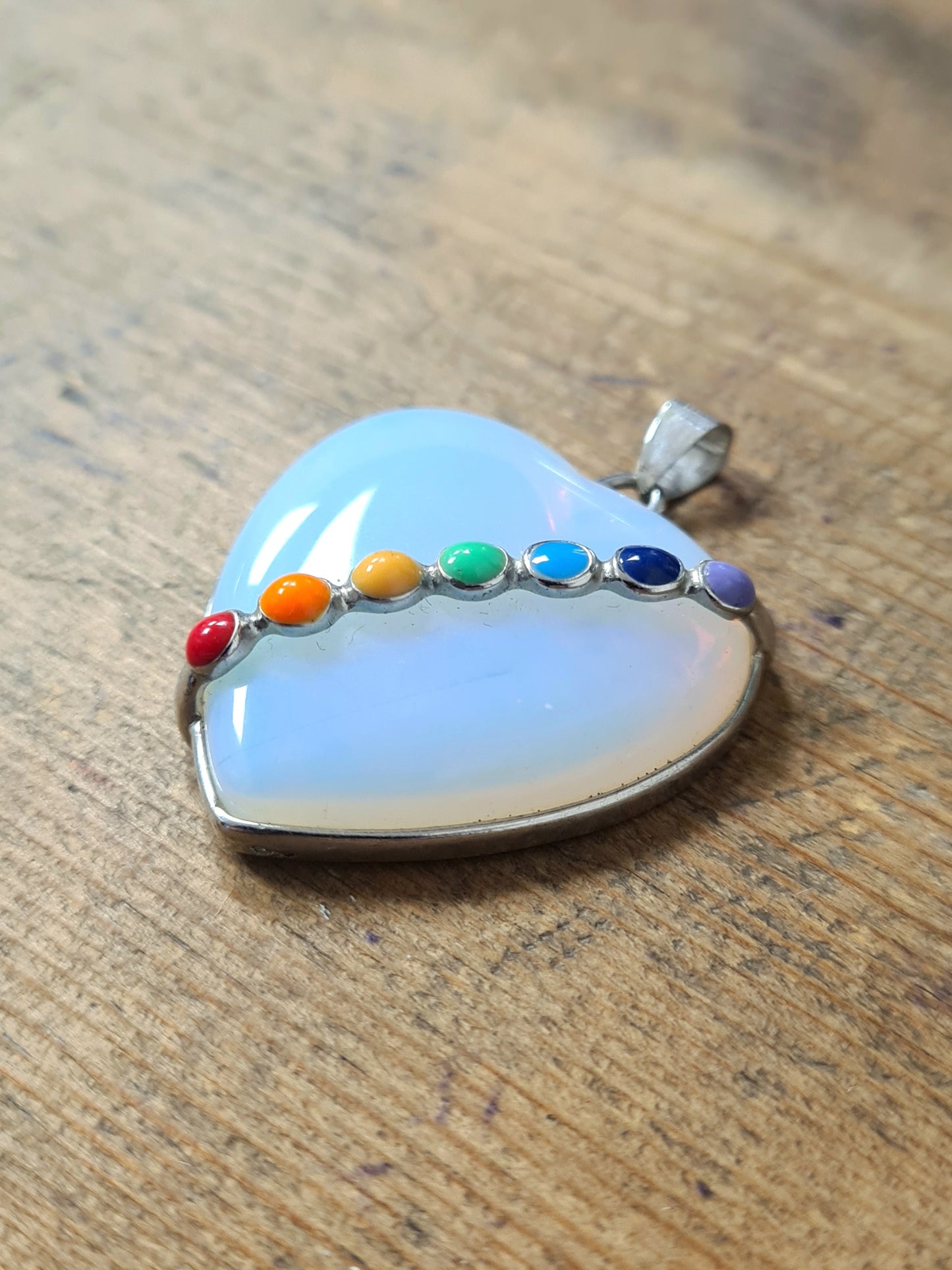 Vintage Opalite and Colourful Resin Silver Pendant
