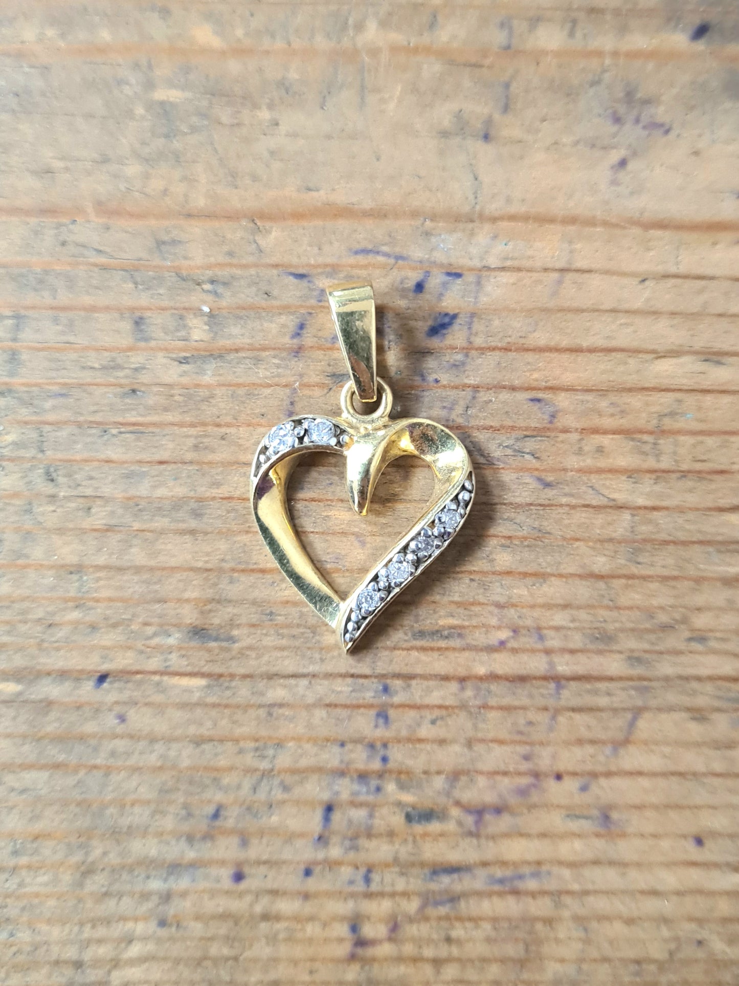 Vintage Gold Plated CZ Heart 925 Silver Pendant