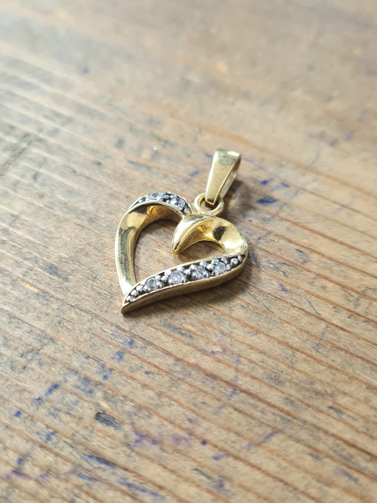 Vintage Gold Plated CZ Heart 925 Silver Pendant