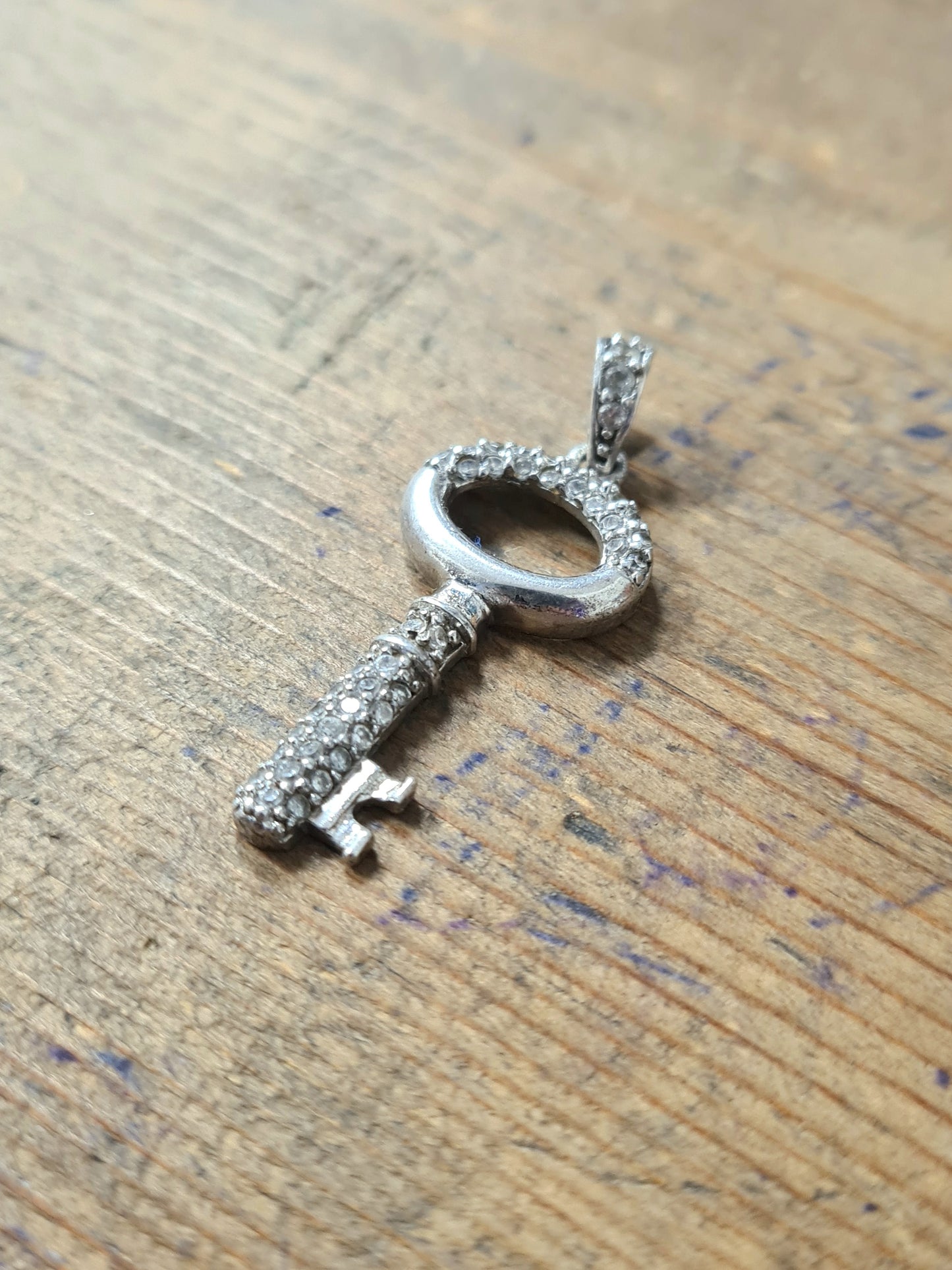 Modern CZ Key 925 Silver Pendant