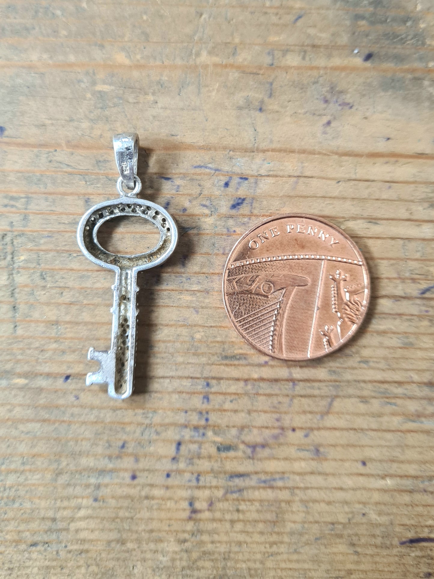 Modern CZ Key 925 Silver Pendant