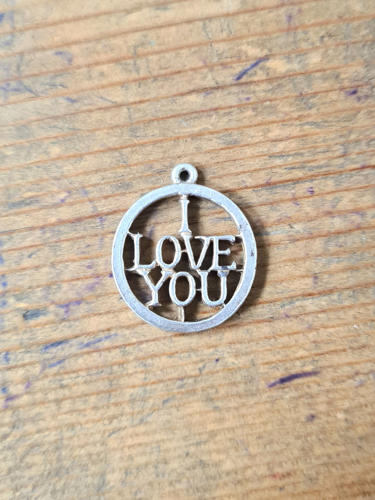 Vintage I Love You Silver Round Pendant