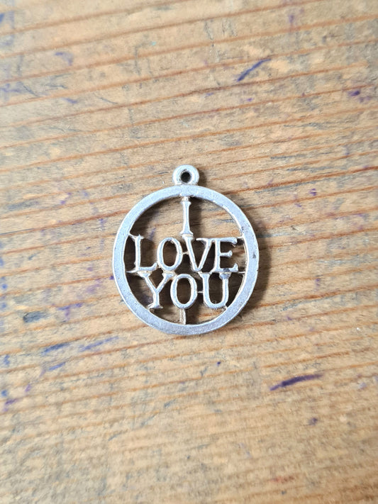 Vintage I Love You Silver Round Pendant