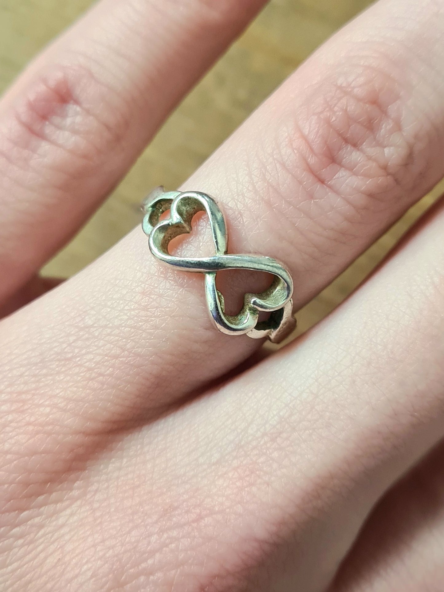 Vintage Hearts Infinity 925 Silver Size M 1/2 Ring