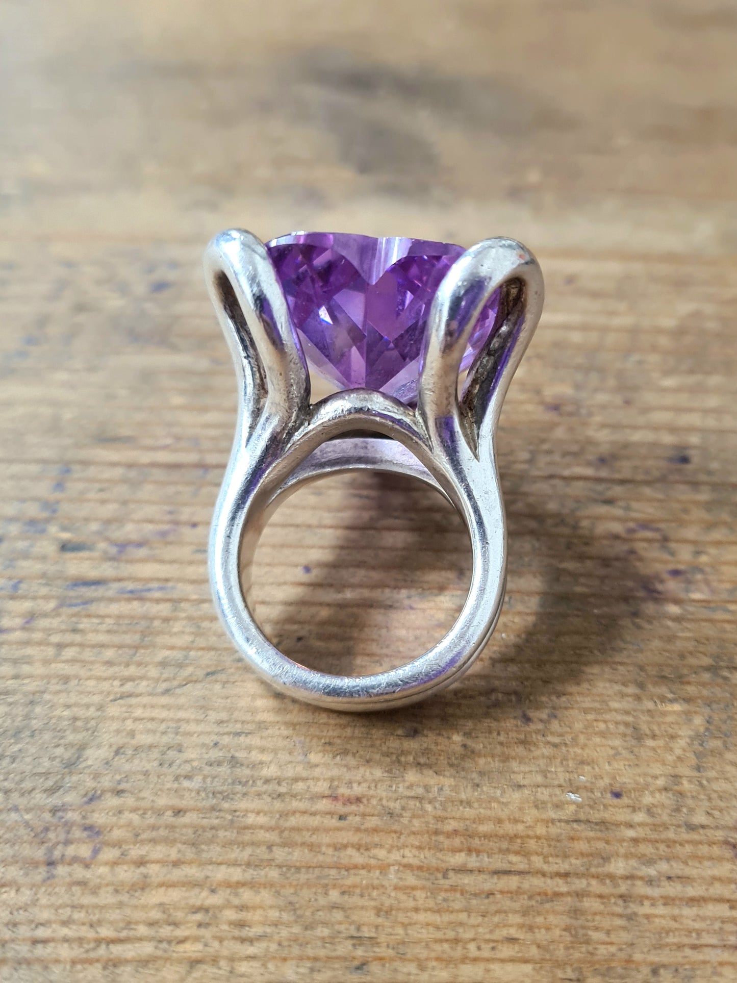 Modern Purple Glass Heart 925 Silver Size K 1/2 Ring