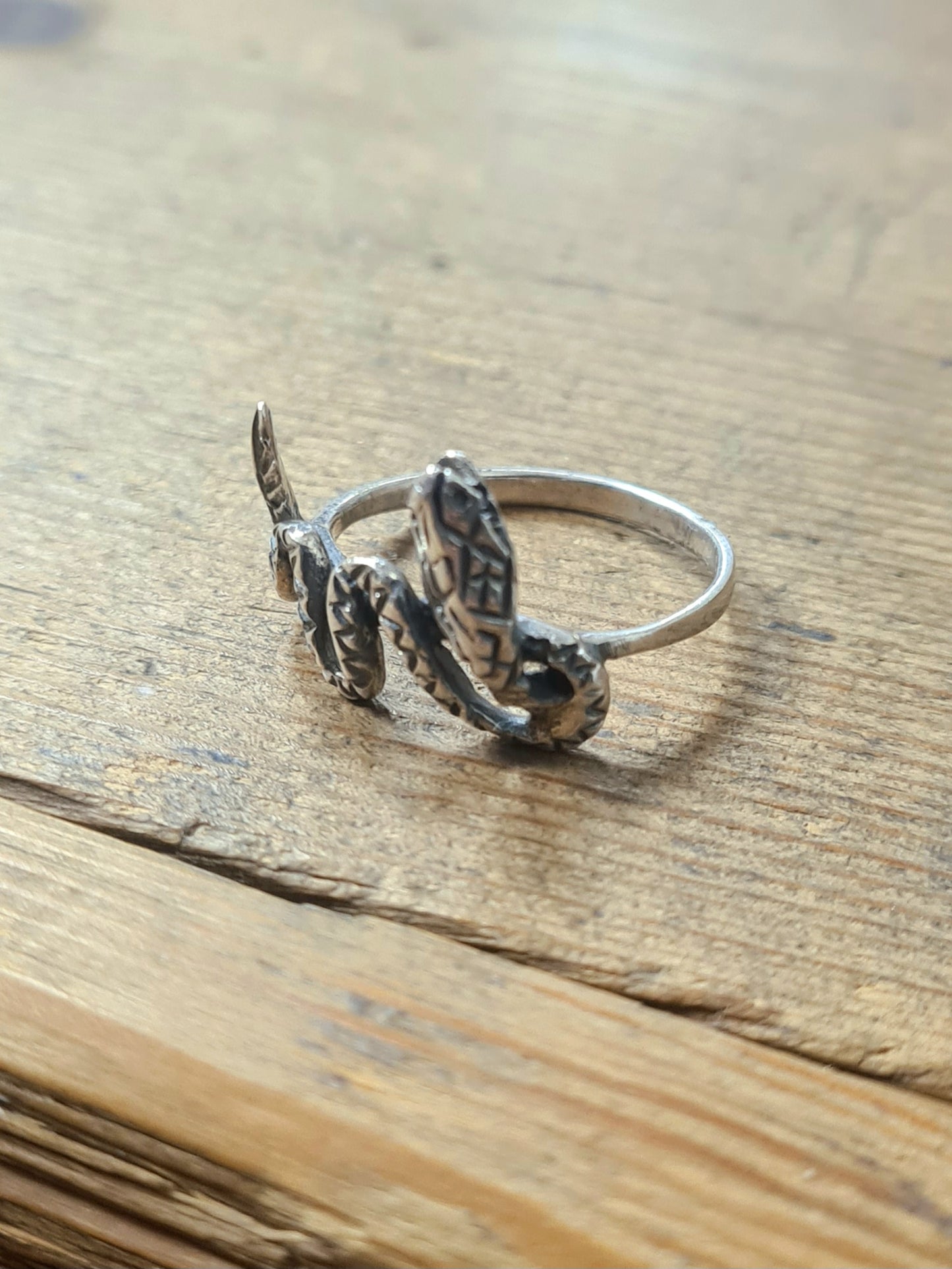 Vintage Snake and Feather 925 Silver Size P Ring