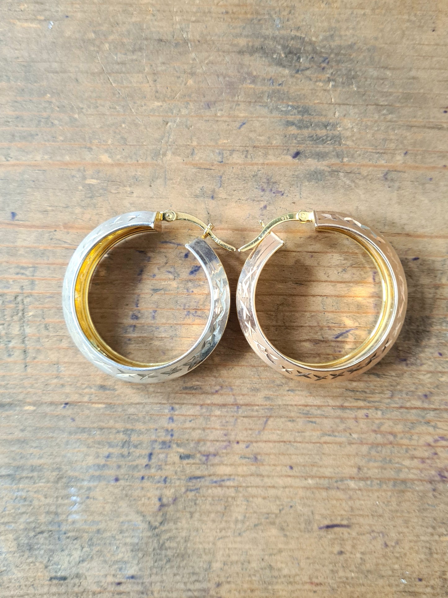 Vintage Gold, Rose Gold Plated on 925 Silver Hoop Earrings