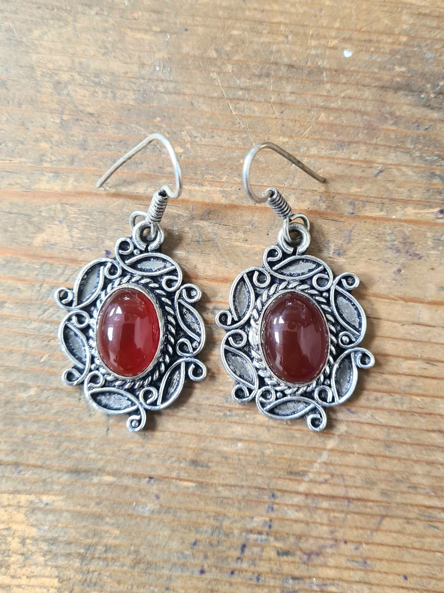 Vintage Boho Carnelian Silver Earrings