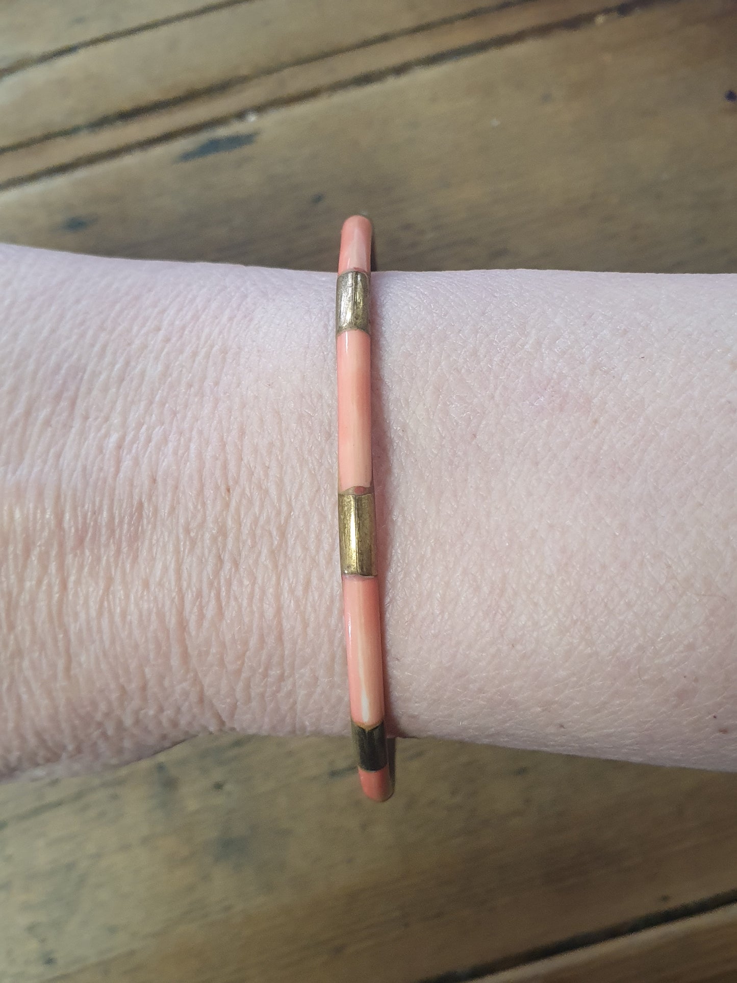 Vintage Brass and Coral Costume Bangle