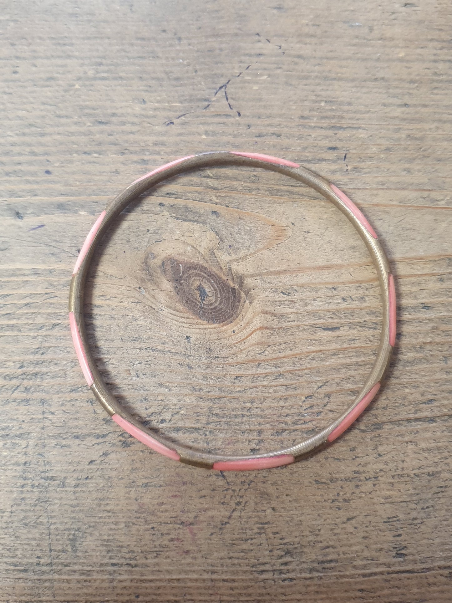 Vintage Brass and Coral Costume Bangle