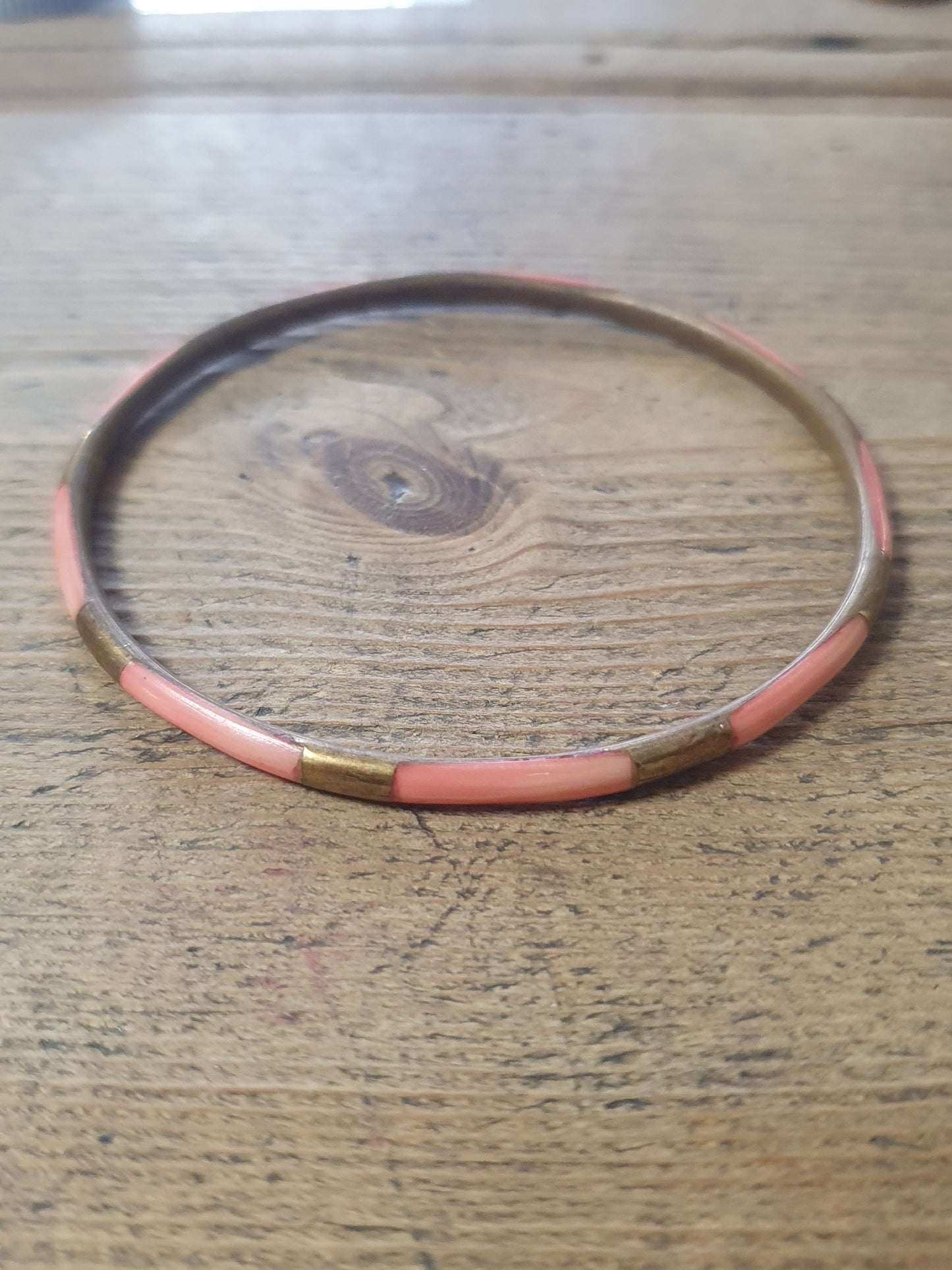 Vintage Brass and Coral Costume Bangle