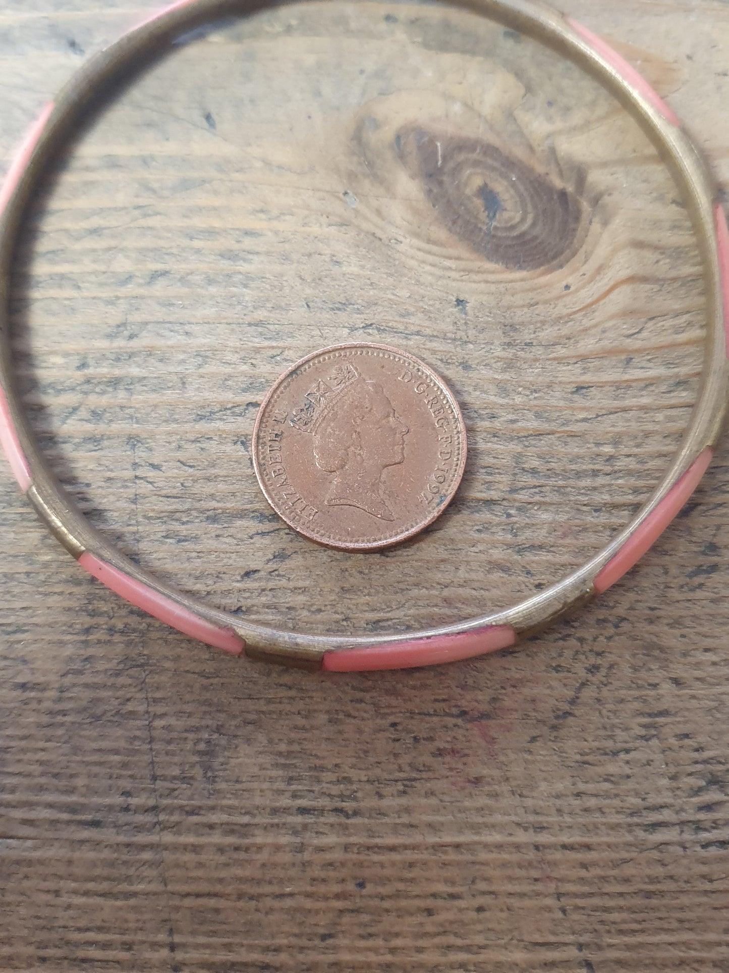 Vintage Brass and Coral Costume Bangle