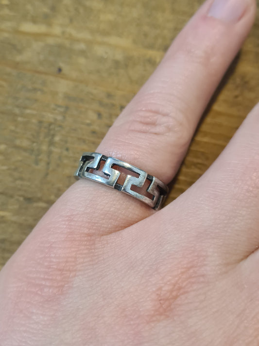 Vintage Greek Key Band 925 Silver Size M Ring