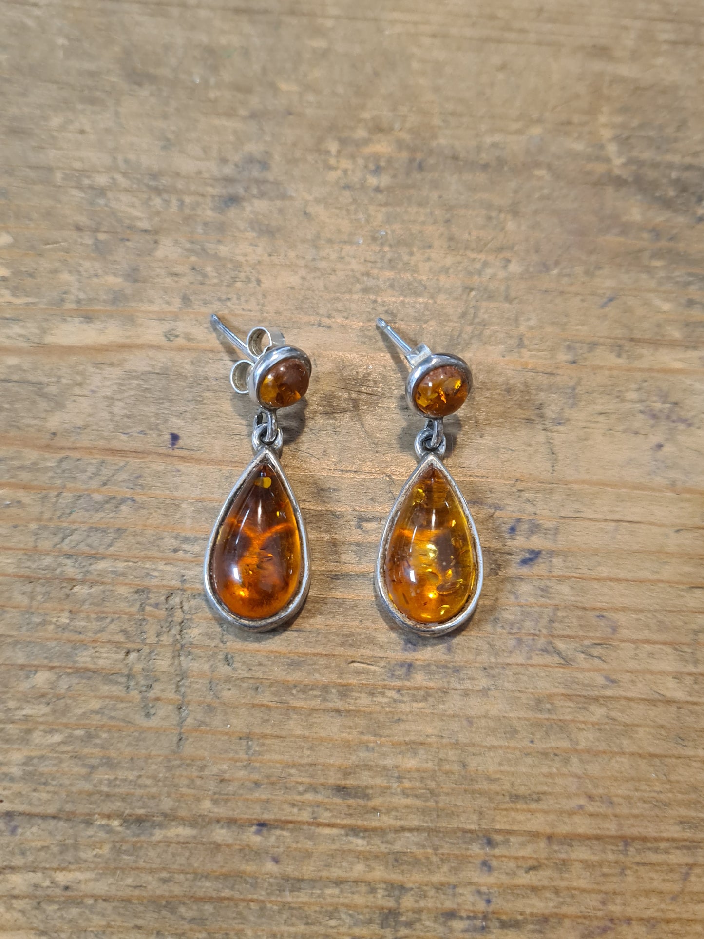 Vintage Amber Dangle 925 Silver Earrings