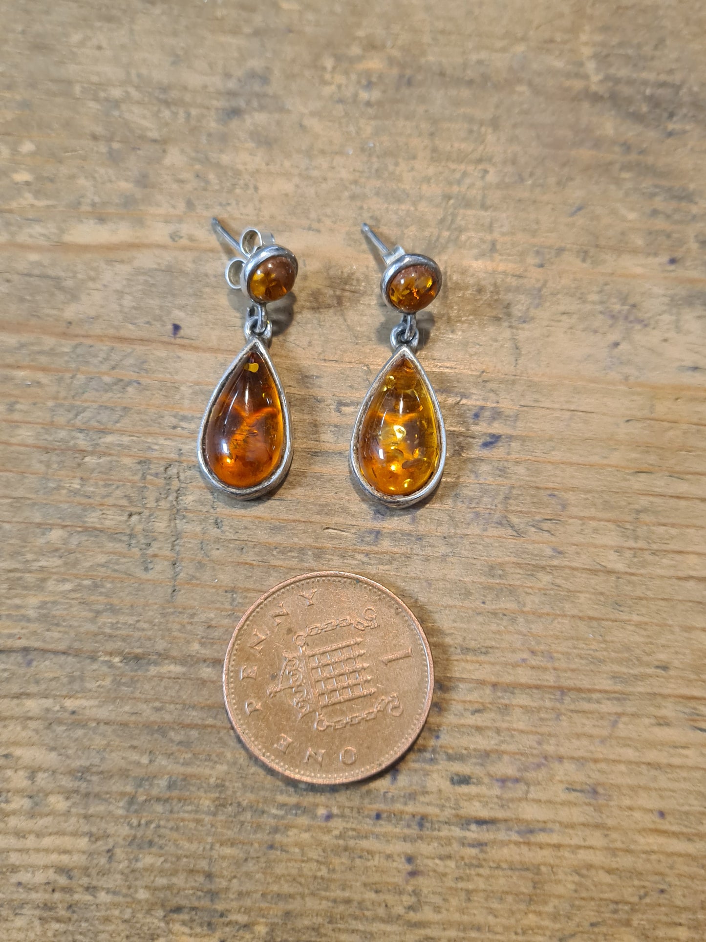 Vintage Amber Dangle 925 Silver Earrings