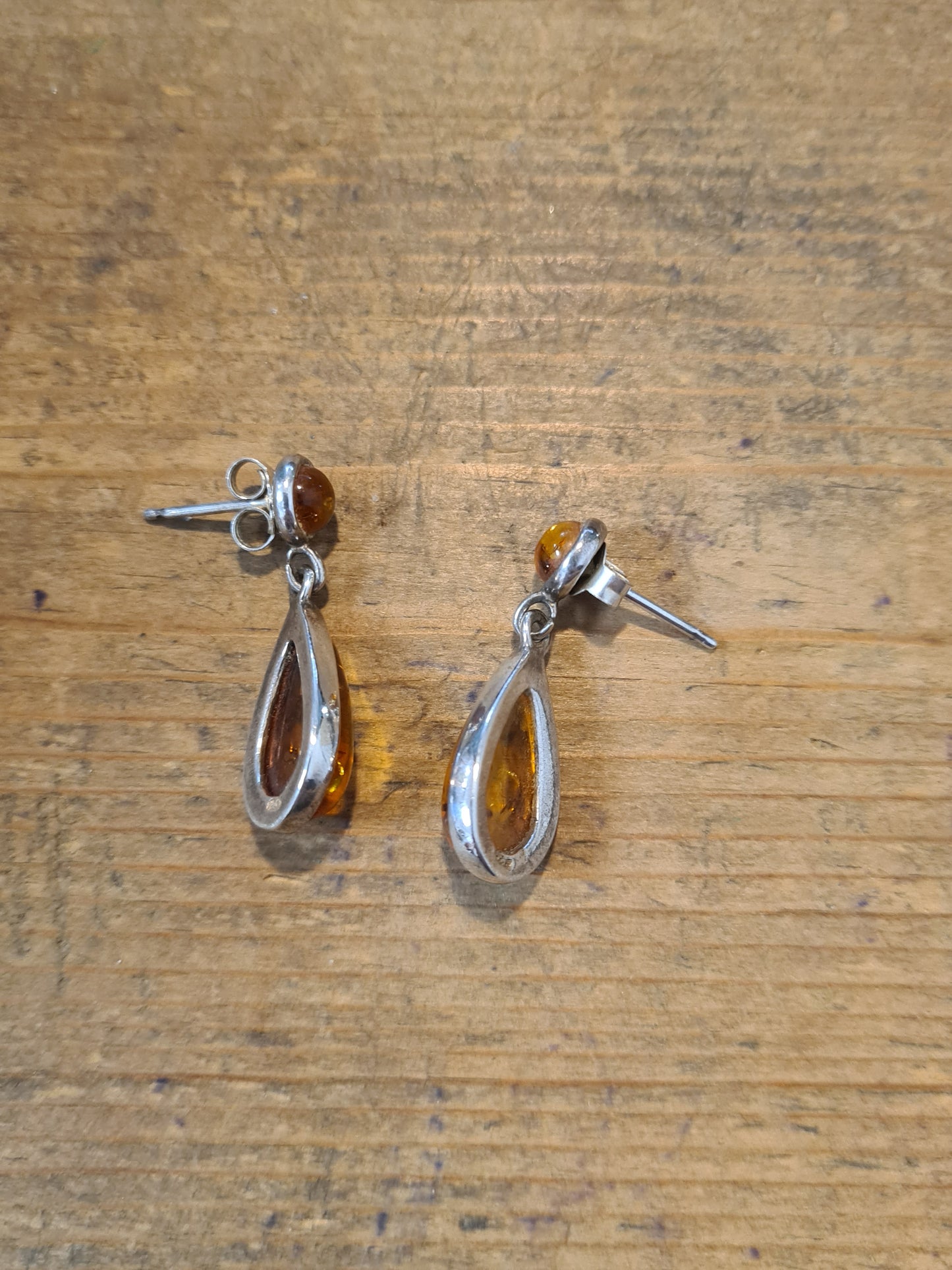 Vintage Amber Dangle 925 Silver Earrings