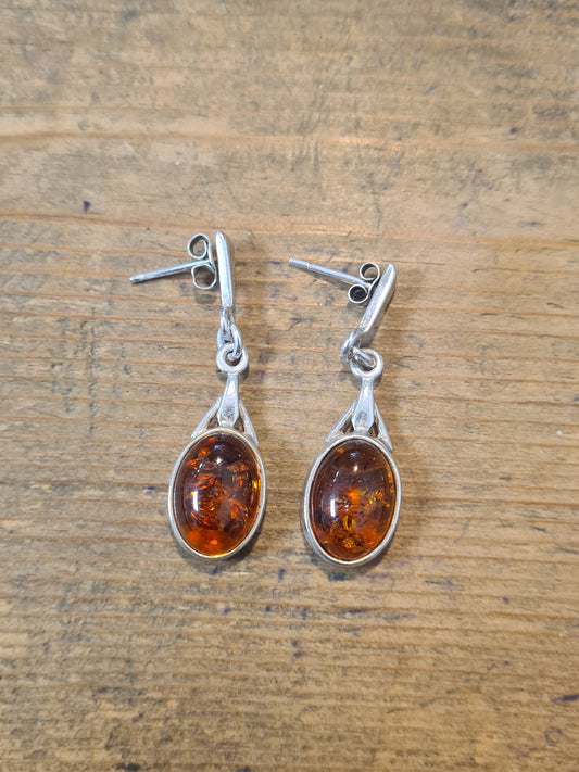 Vintage Amber Dangle 925 Silver Earrings