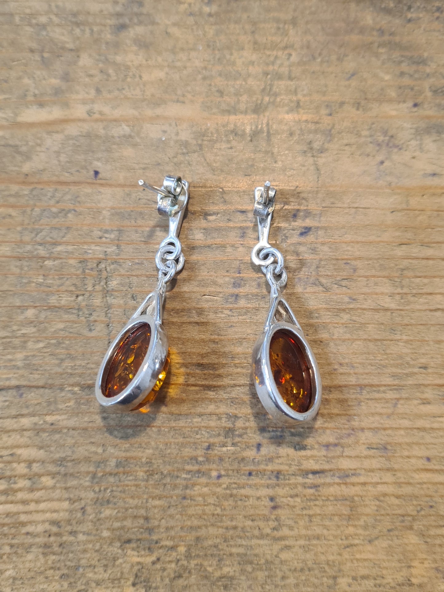 Vintage Amber Dangle 925 Silver Earrings