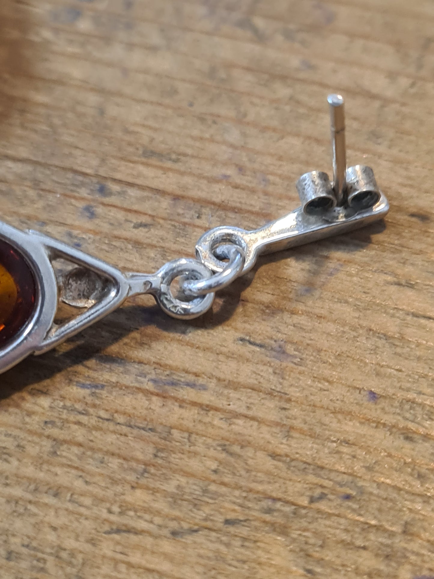 Vintage Amber Dangle 925 Silver Earrings