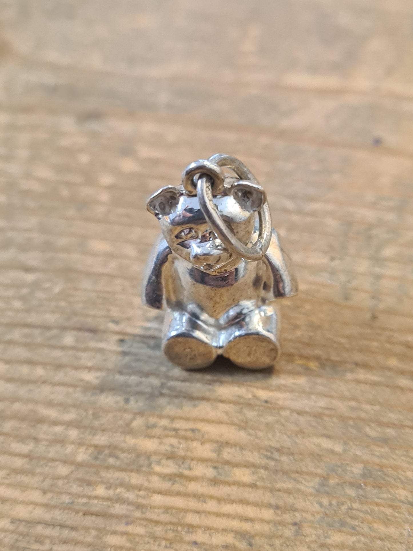 Modernist Heavy Teddy Bear 925 Silver Charm Pendant