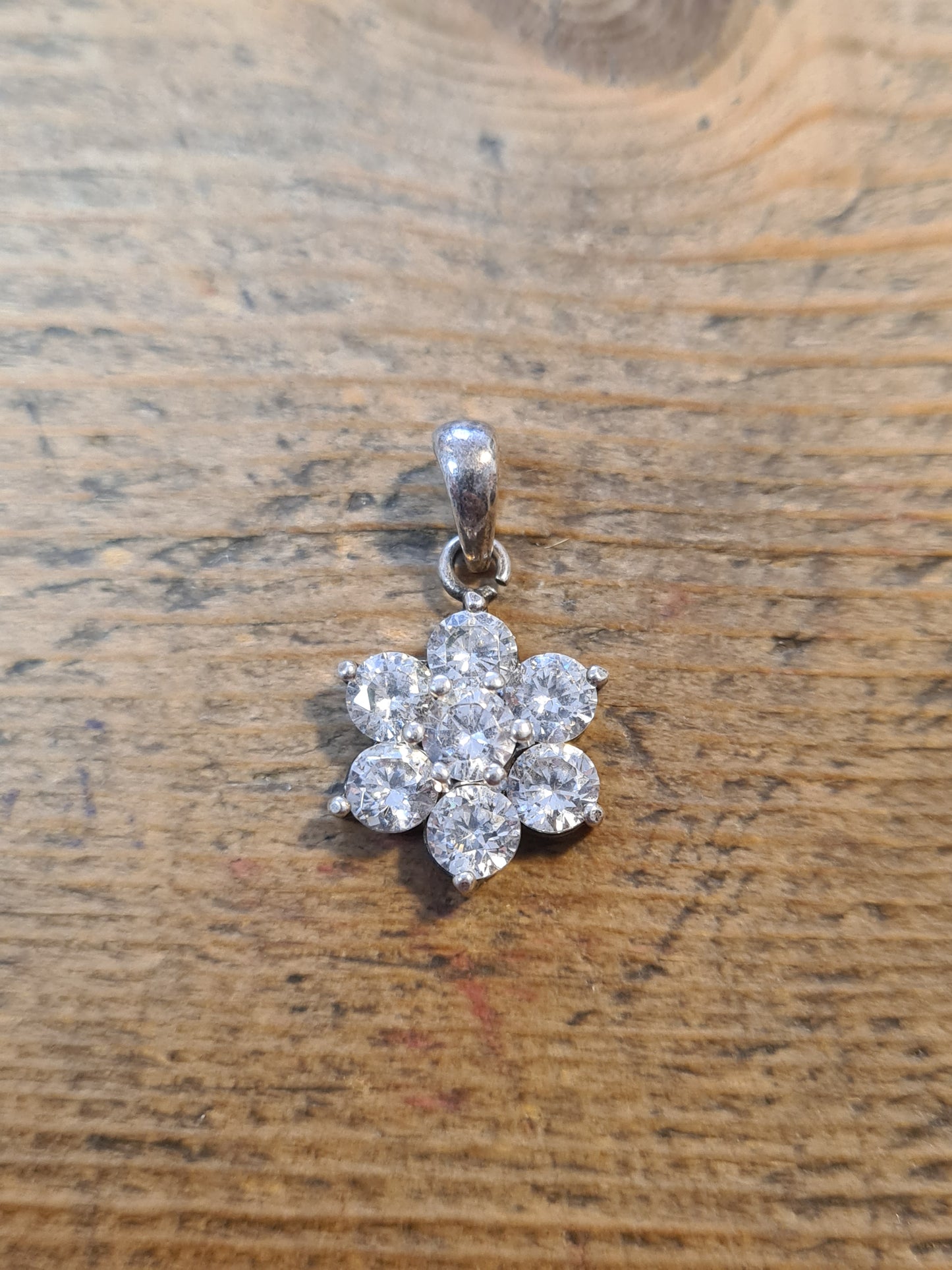 Vintage White CZ Flower 925 Silver Pendant