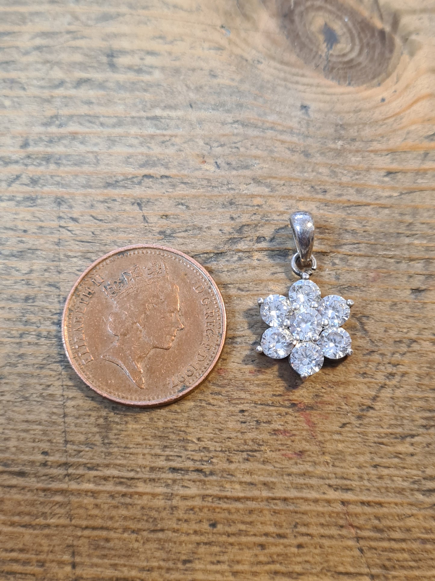 Vintage White CZ Flower 925 Silver Pendant