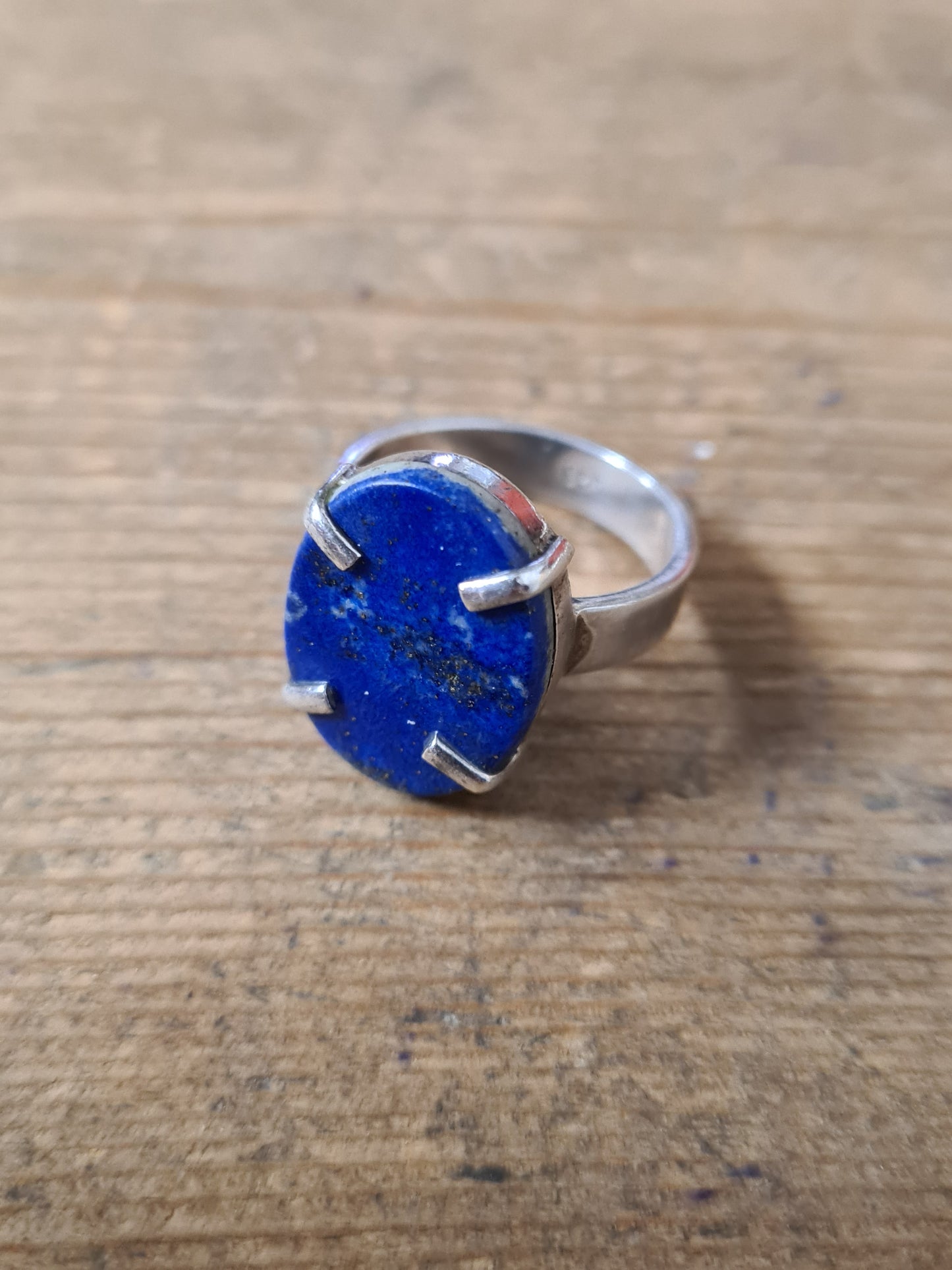 Abstract Lapis Oval 925 Silver Size S Ring