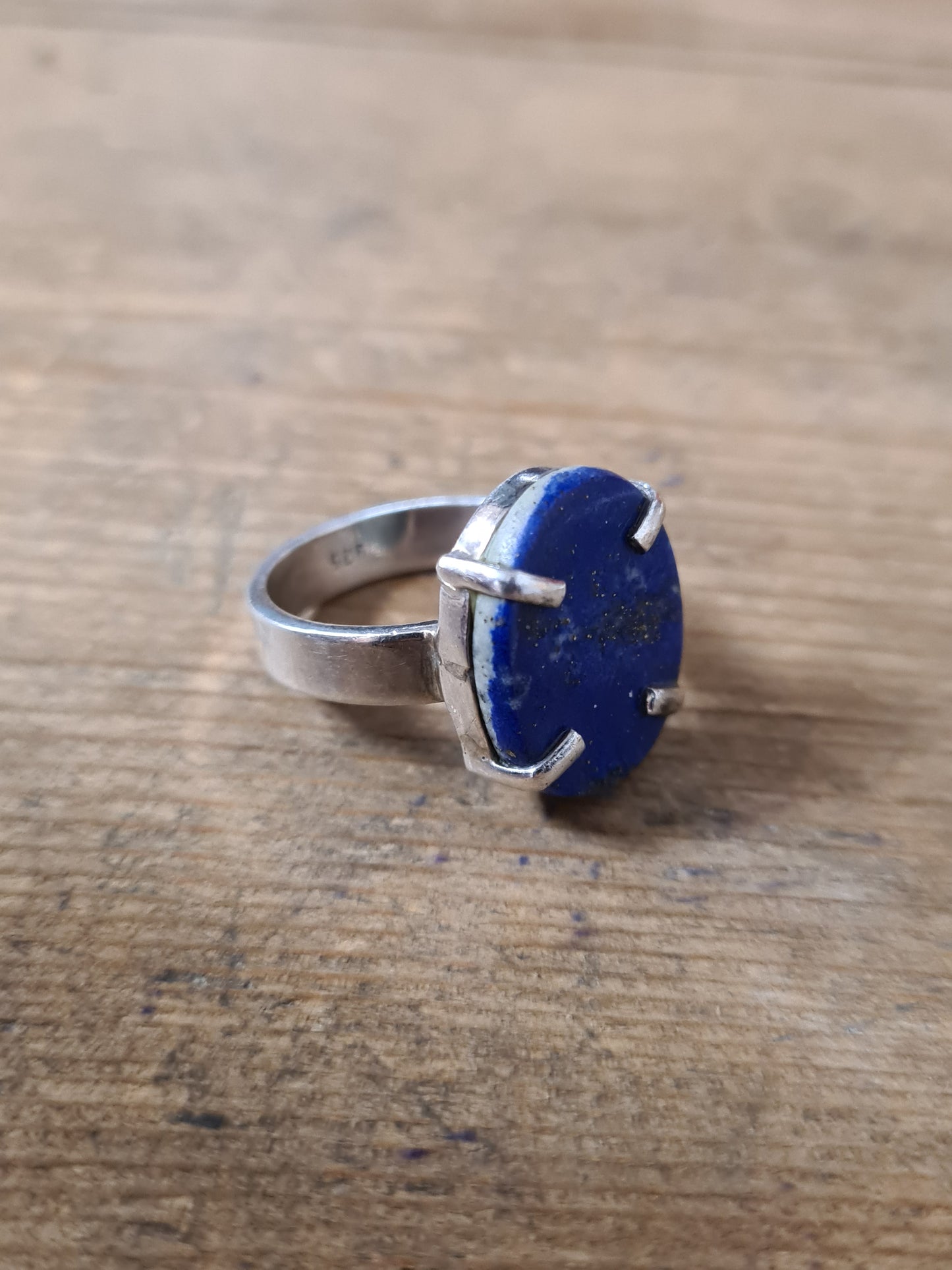 Abstract Lapis Oval 925 Silver Size S Ring