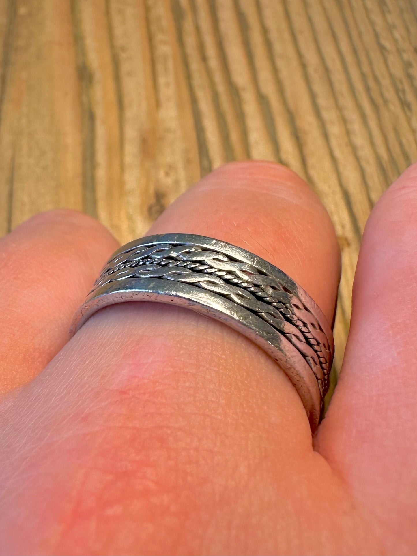 Braided Rope Pattern Wide Band 925 Sterling Silver Size Y Ring