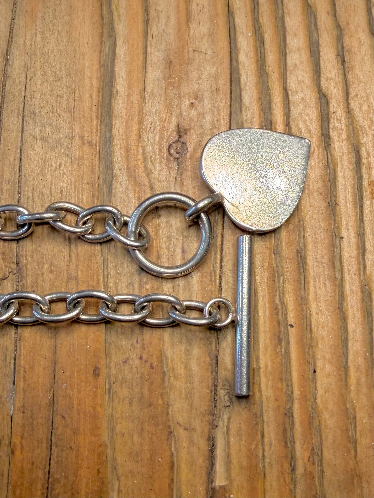 Belcher T Bar Heart 925 Sterling Silver 8 inch Bracelet