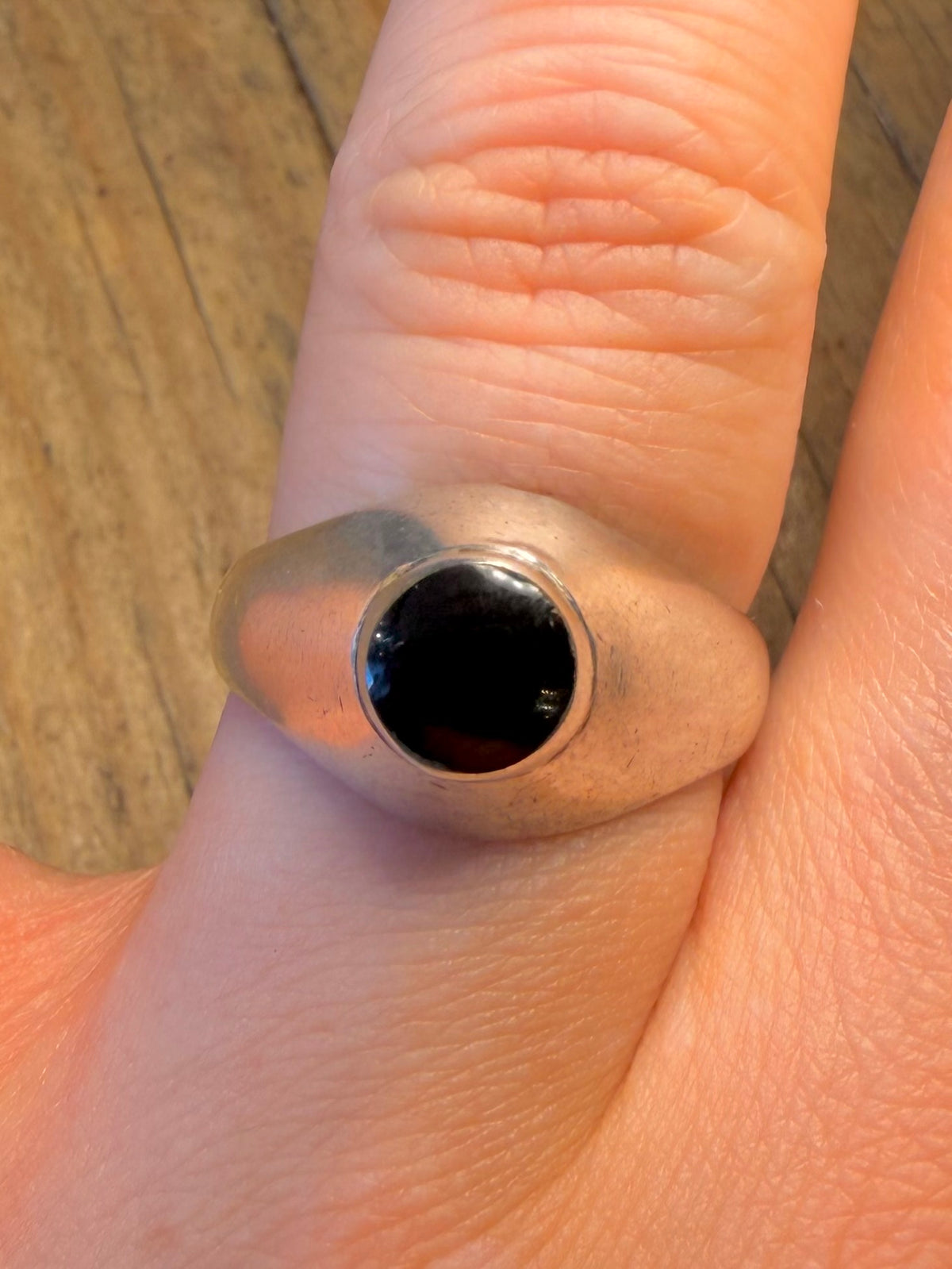Black Circle Signet 925 Sterling Silver Size T Ring