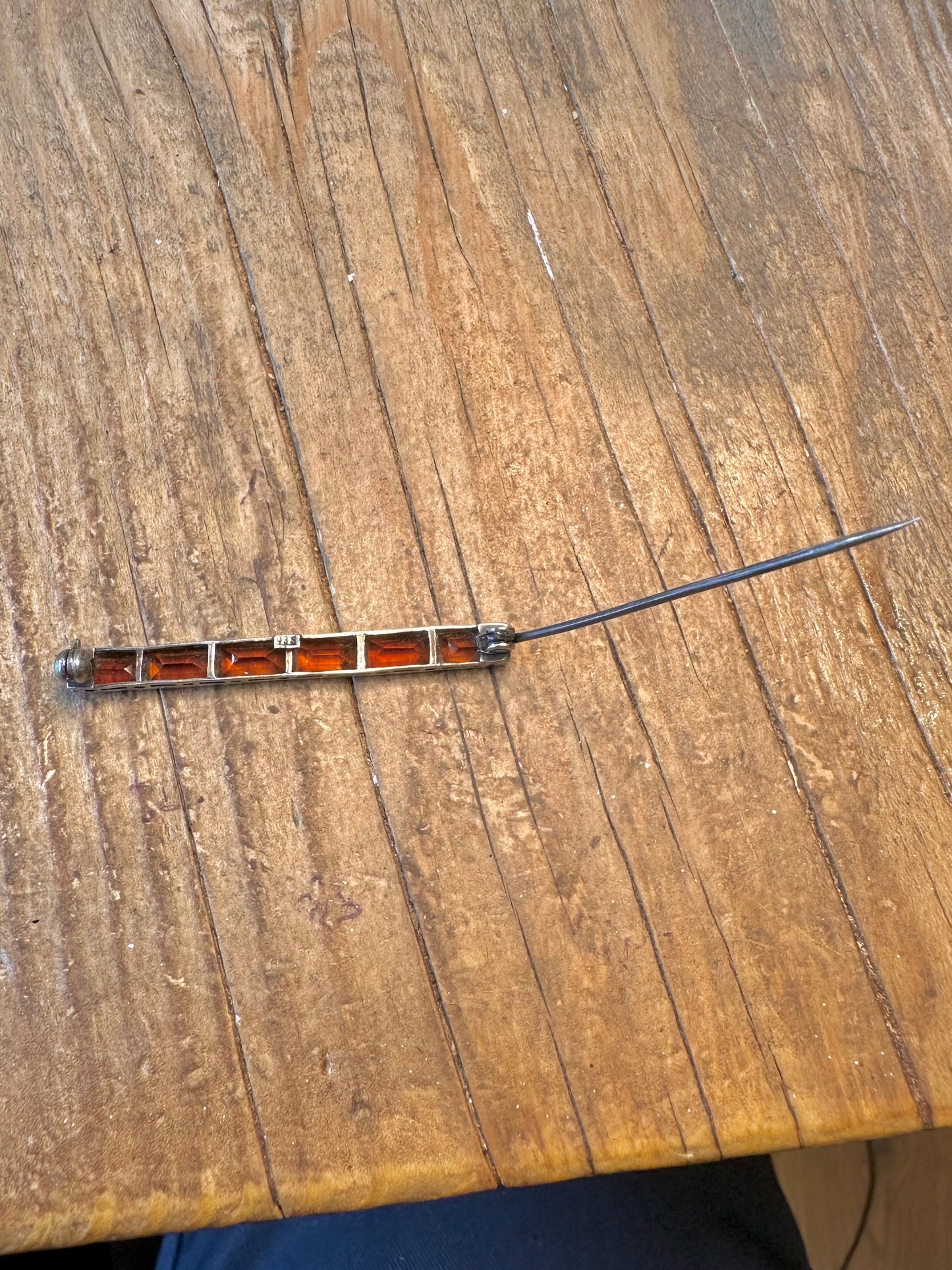 Orange Gemstone Rectangle 835 Silver Brooch