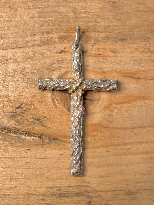 Abstract Cross Textured 925 Silver Pendant