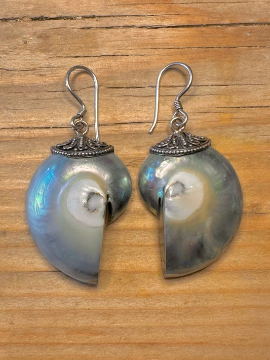 Vintage Nautilus Shell 925 Sterling Silver Earrings