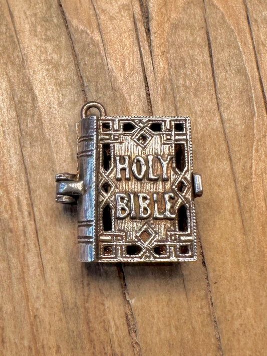 Vintage Holy Bible 925 Sterling Silver Charm Pendant