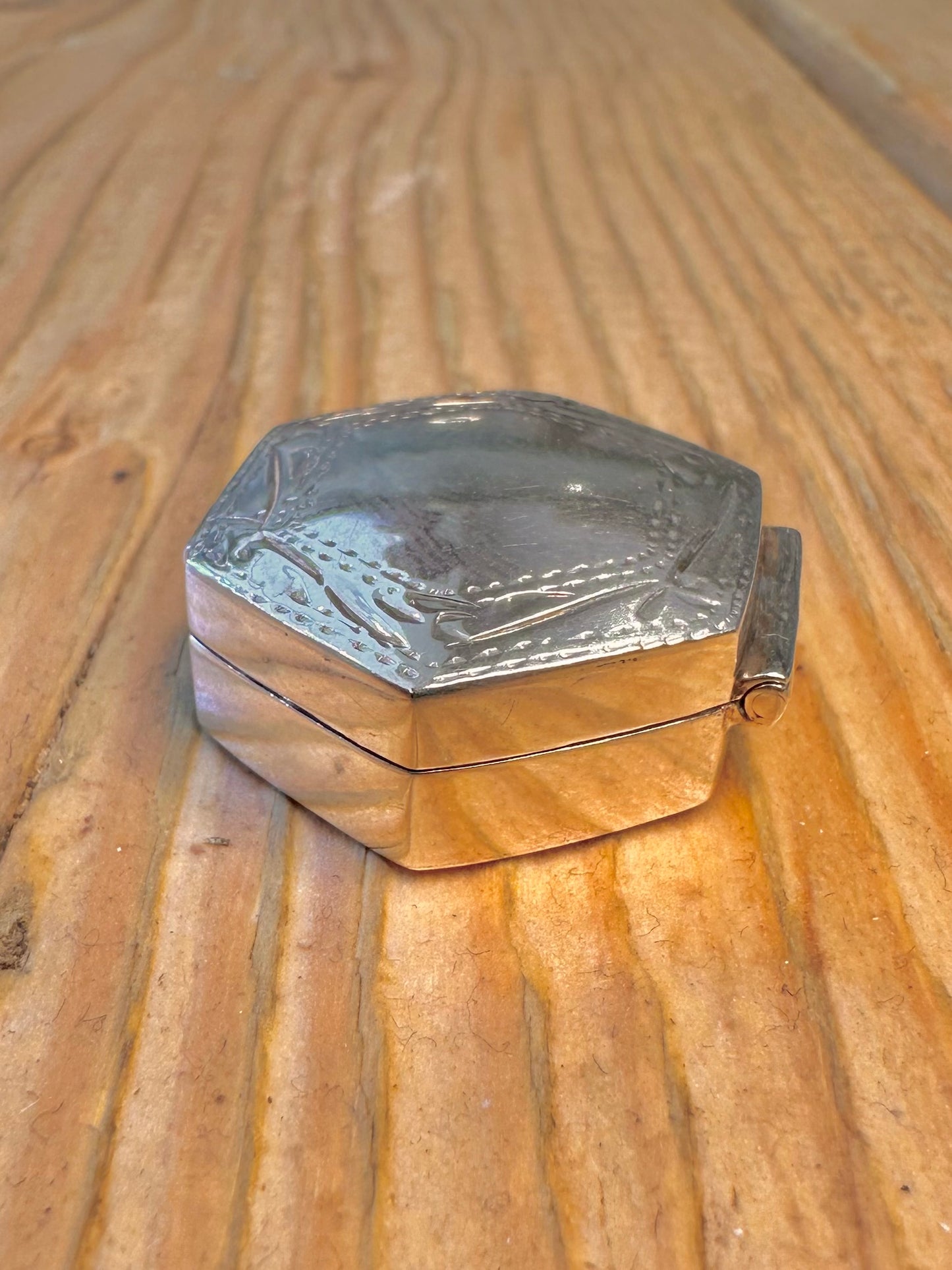 Engraved Hexagon Pill Box 925 Sterling Silver Collectable