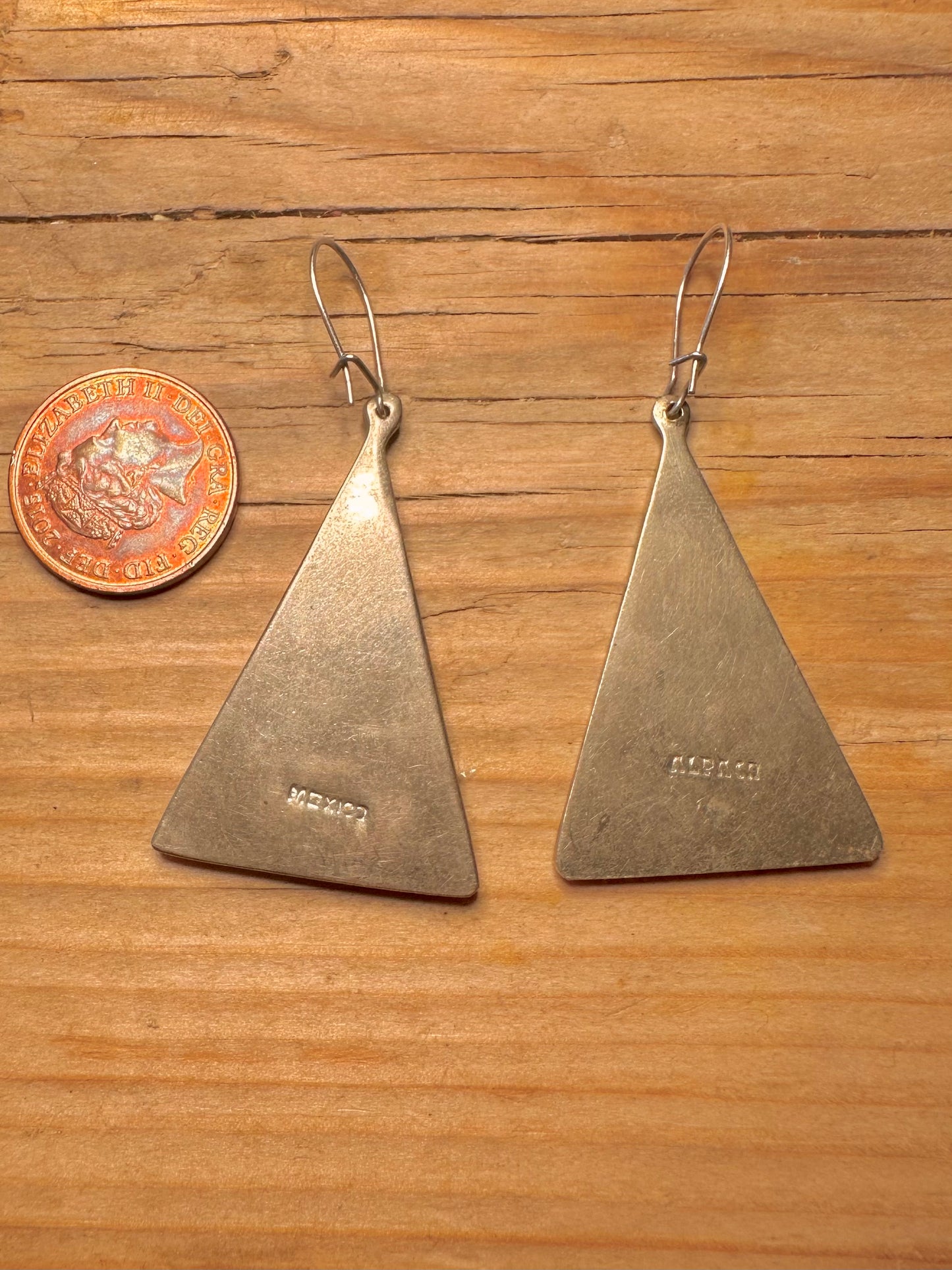 Vintage Art Deco Perlmutt und Rosa Muschel Alpaka Mexiko Ohrringe