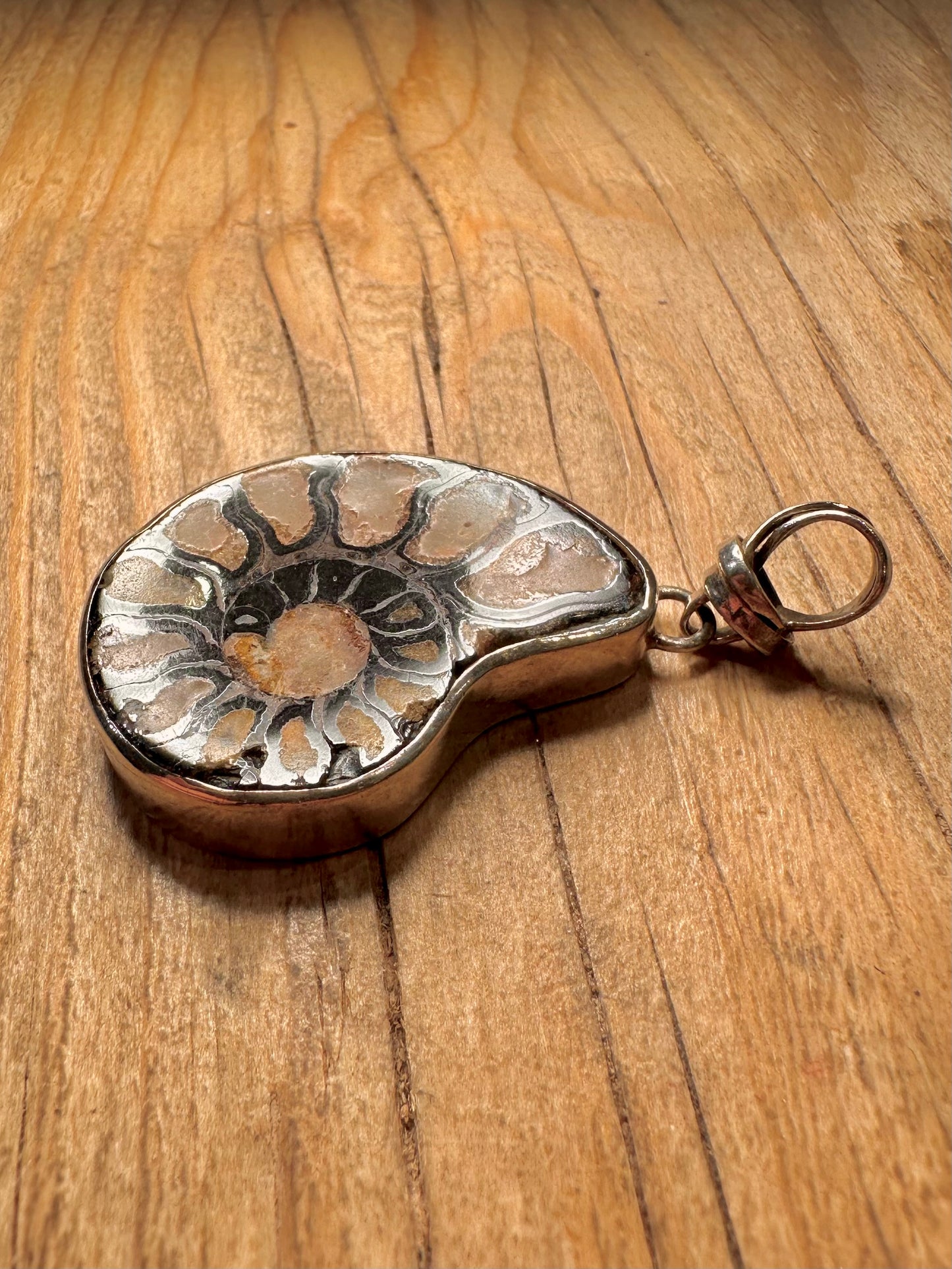 Vintage Ammonite Fossil 925 Sterling Silver Pendant