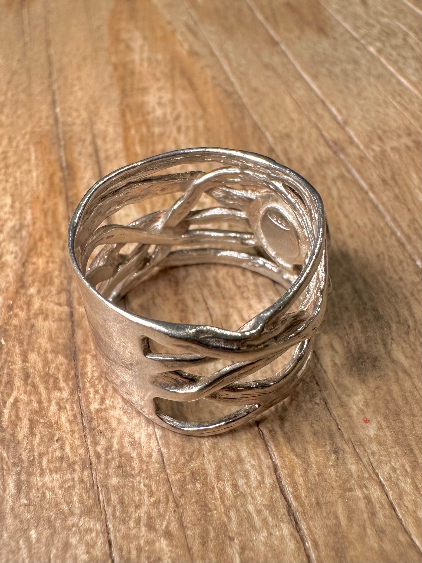 Abstract Layer Amethyst 925 Sterling Silver Size O Ring