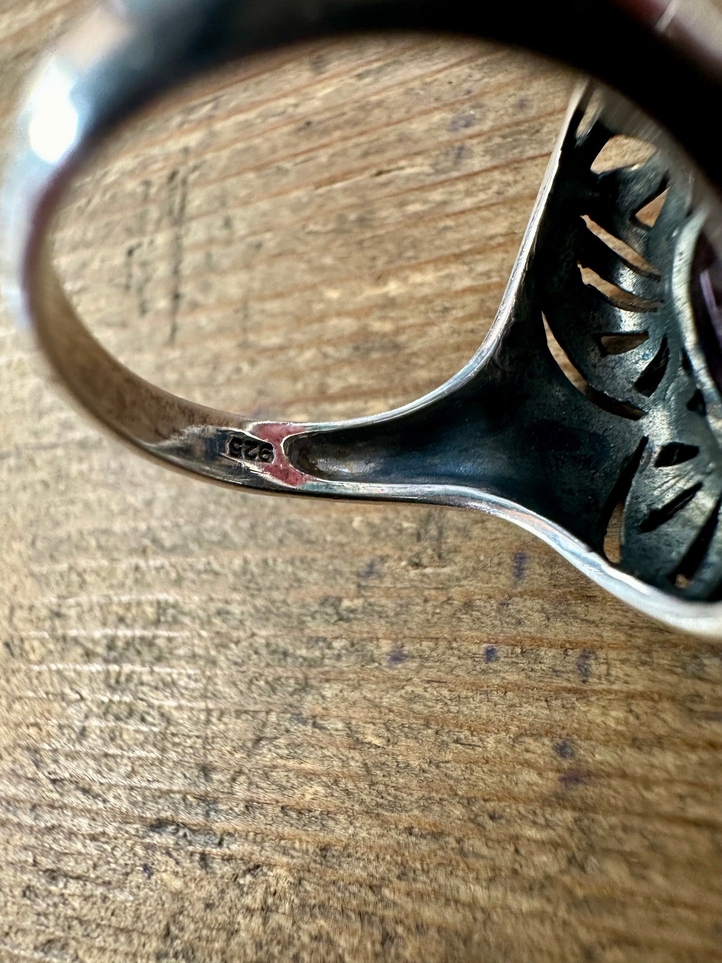 Vintage Amethyst Ornate 925 Silver Size Q Ring